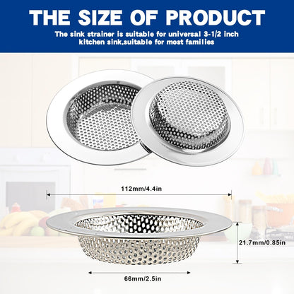 2Pack Stainless Kitchen Sink Strainer 4.4in Wide Rim Mesh Silver