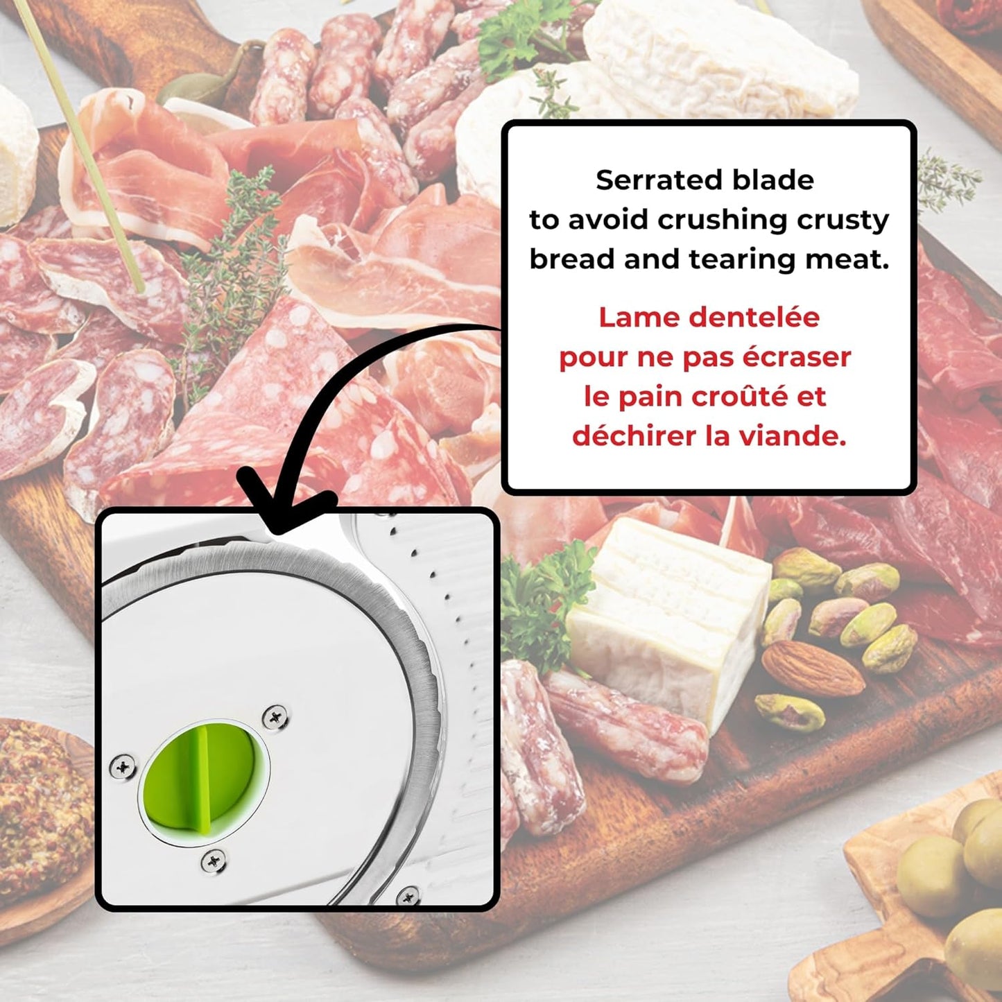Deli Slicer, Slices Meat, Cheese, Bread, 6.5" Stainless Steel Blade, Adjustable Thickness Knob, Nestable for Easy Storage, 2-in-1 Fruit and Vegetable