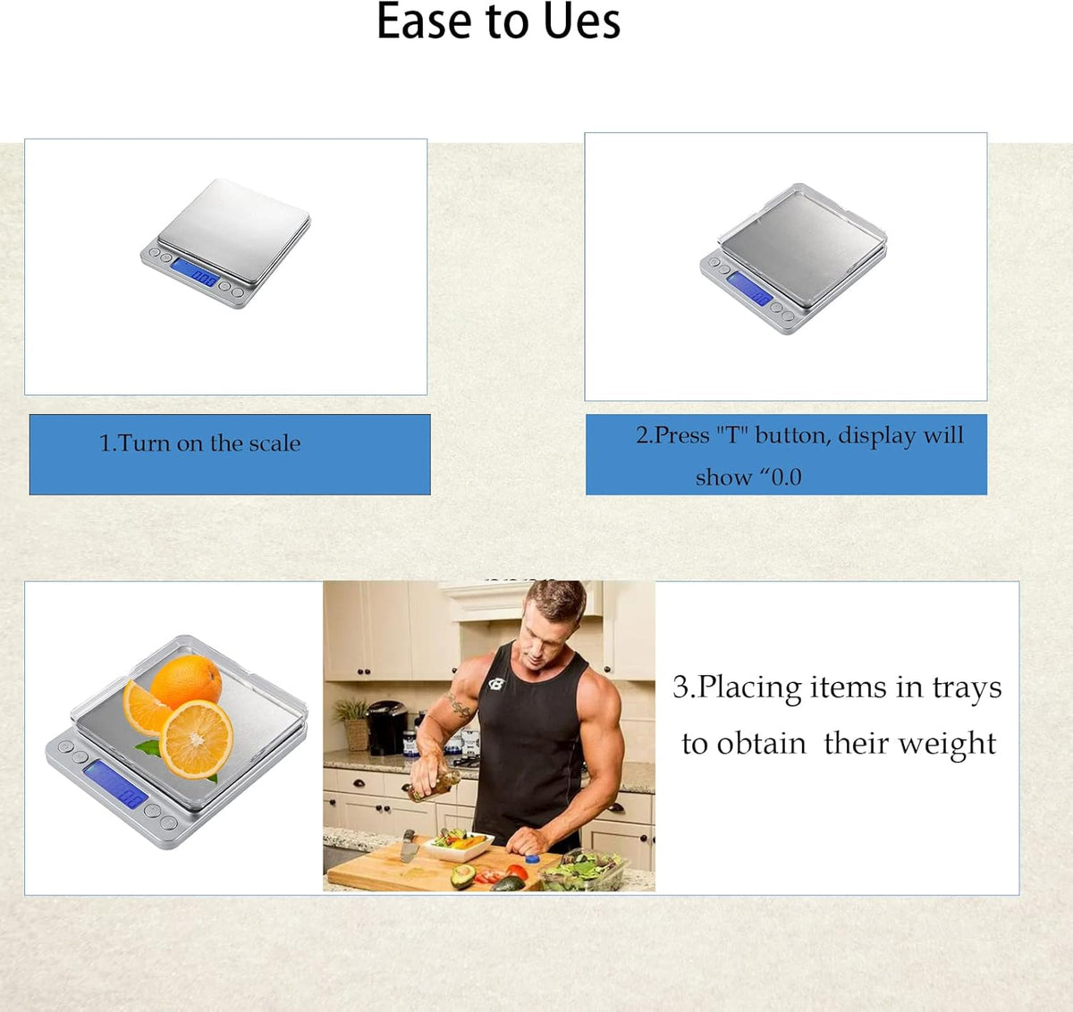 Kitchen Scale, Digital Food Scale Weight Grams and OZ for Cooking Baking, Coffee, Loss Dieting, Jewelry and Meal Prep, 2 Trays, LCD, Auto Off, Tare Function, Stainless Steel(500g/0.01g)