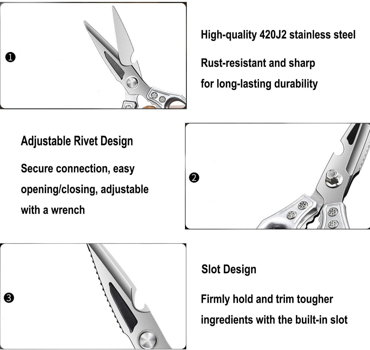 Heavy Duty Kitchen Scissors - 3.0mm Thickened Blades