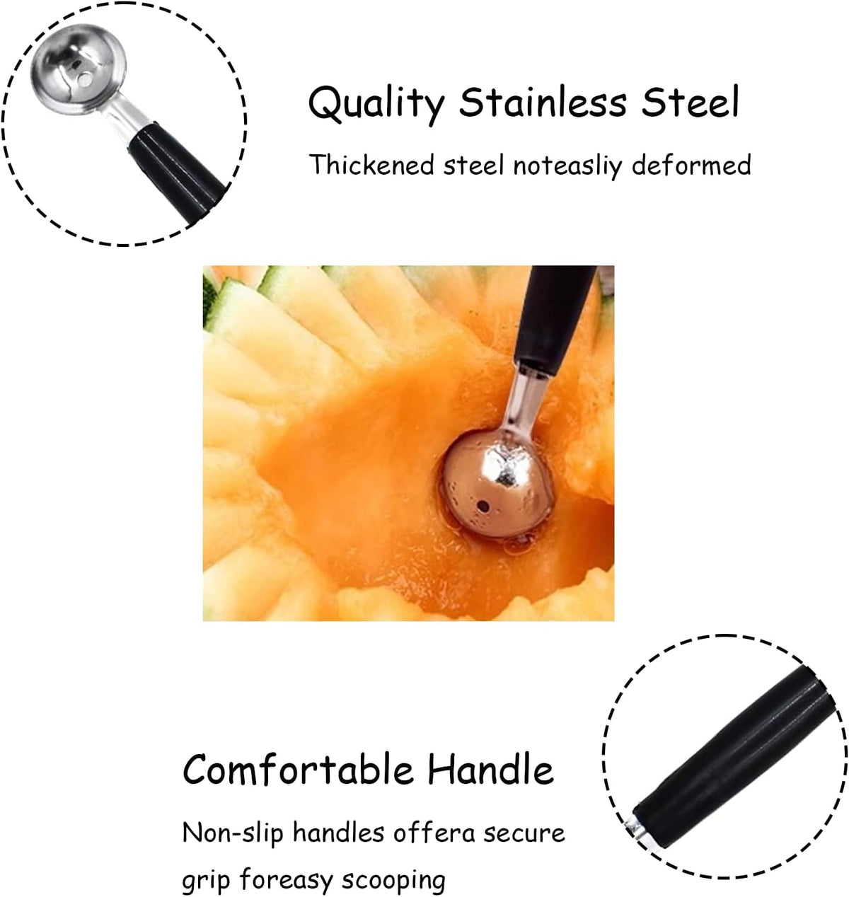 Melon Baller Scoop,Stainless Steel Double Ended Headed Fruit Ice Cream Ball Spoon,DIY Fruit Platter Ball Tool Scooper for Watermelon/Ice Cream/Fruits/Meatball/Sorbet