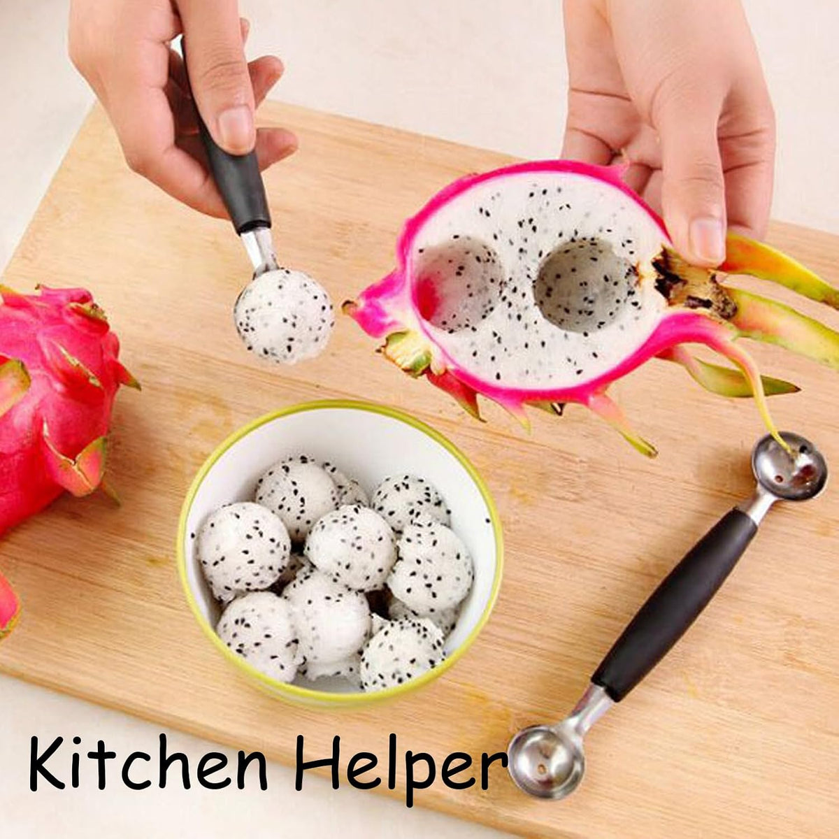 Melon Baller Scoop,Stainless Steel Double Ended Headed Fruit Ice Cream Ball Spoon,DIY Fruit Platter Ball Tool Scooper for Watermelon/Ice Cream/Fruits/Meatball/Sorbet