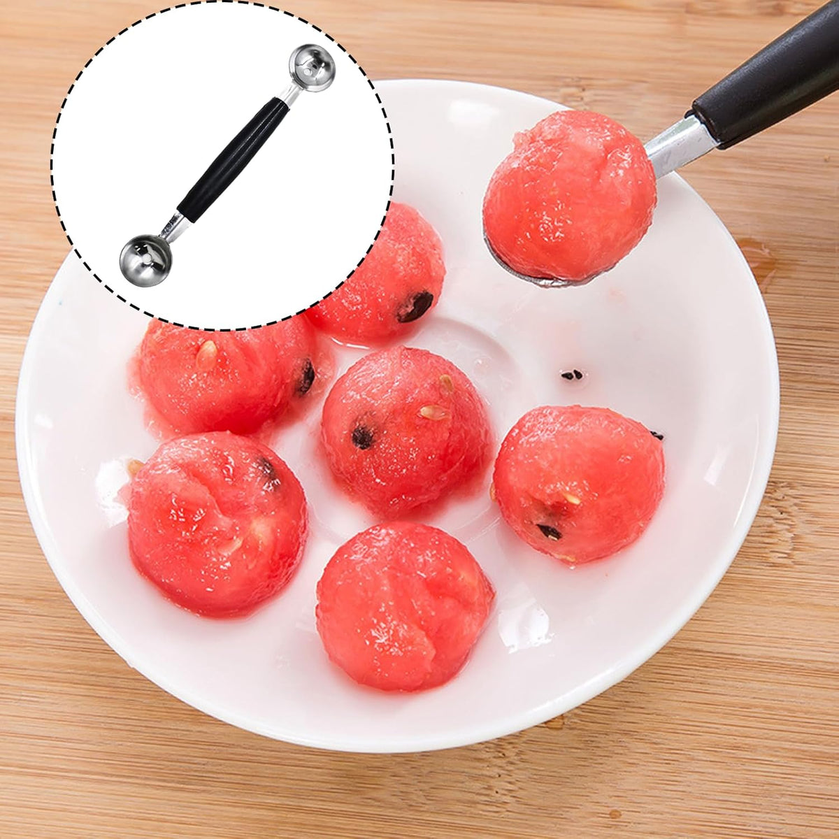 Melon Baller Scoop,Stainless Steel Double Ended Headed Fruit Ice Cream Ball Spoon,DIY Fruit Platter Ball Tool Scooper for Watermelon/Ice Cream/Fruits/Meatball/Sorbet