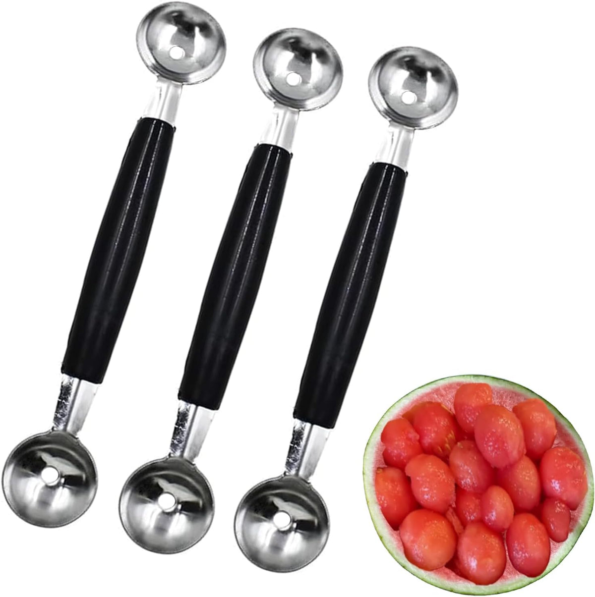 Melon Baller Scoop,Stainless Steel Double Ended Headed Fruit Ice Cream Ball Spoon,DIY Fruit Platter Ball Tool Scooper for Watermelon/Ice Cream/Fruits/Meatball/Sorbet