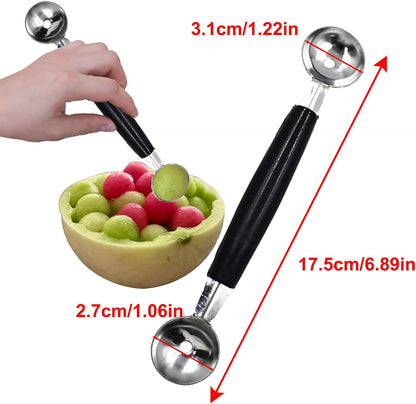 Melon Baller Scoop,Stainless Steel Double Ended Headed Fruit Ice Cream Ball Spoon,DIY Fruit Platter Ball Tool Scooper for Watermelon/Ice Cream/Fruits/Meatball/Sorbet