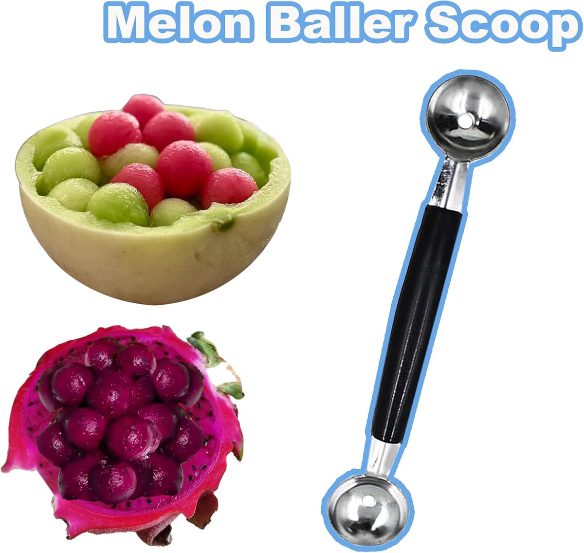 Melon Baller Scoop,Stainless Steel Double Ended Headed Fruit Ice Cream Ball Spoon,DIY Fruit Platter Ball Tool Scooper for Watermelon/Ice Cream/Fruits/Meatball/Sorbet