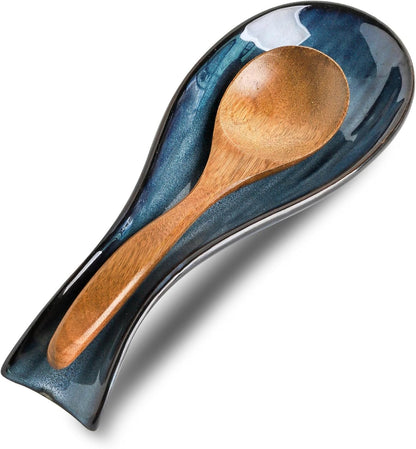 Spoon Rest for Stove Top, Ceramic Large 8.7 Inch Spoon Holder for Kitchen Counter, Porcelain Utensil Rest for Ladle, Spatula, Housewarming Gifts, Dishwasher Safe and Heat-Resistant, Blue(1 PC)