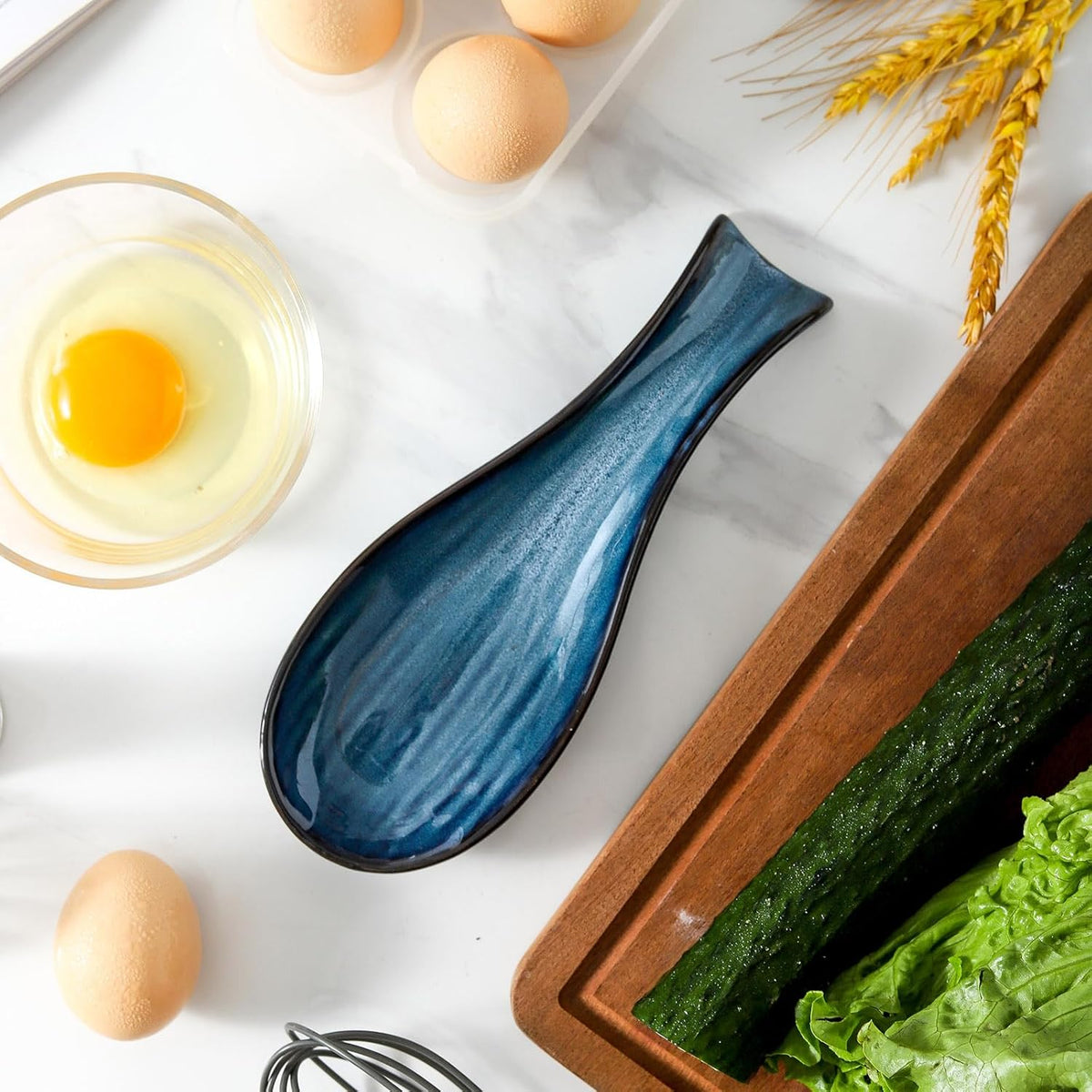Spoon Rest for Stove Top, Ceramic Large 8.7 Inch Spoon Holder for Kitchen Counter, Porcelain Utensil Rest for Ladle, Spatula, Housewarming Gifts, Dishwasher Safe and Heat-Resistant, Blue(1 PC)