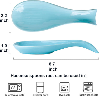Spoon Rest for Stove Top, Ceramic Large 8.7 Inch Spoon Holder for Kitchen Counter, Porcelain Utensil Rest for Ladle, Spatula, Housewarming Gifts, Dishwasher Safe and Heat-Resistant, Blue(1 PC)