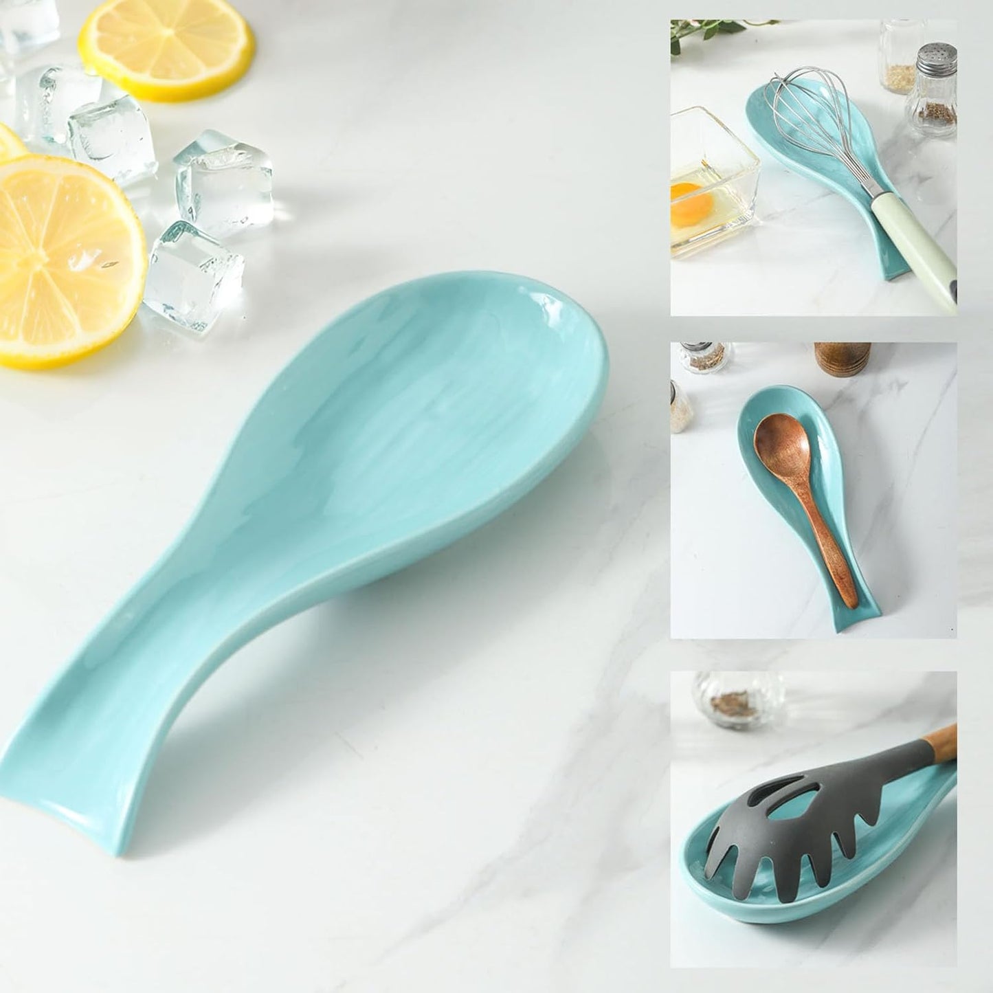 Spoon Rest for Stove Top, Ceramic Large 8.7 Inch Spoon Holder for Kitchen Counter, Porcelain Utensil Rest for Ladle, Spatula, Housewarming Gifts, Dishwasher Safe and Heat-Resistant, Blue(1 PC)