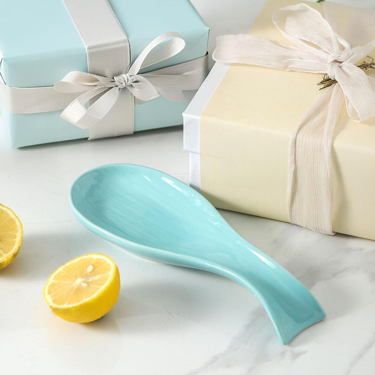 Spoon Rest for Stove Top, Ceramic Large 8.7 Inch Spoon Holder for Kitchen Counter, Porcelain Utensil Rest for Ladle, Spatula, Housewarming Gifts, Dishwasher Safe and Heat-Resistant, Blue(1 PC)