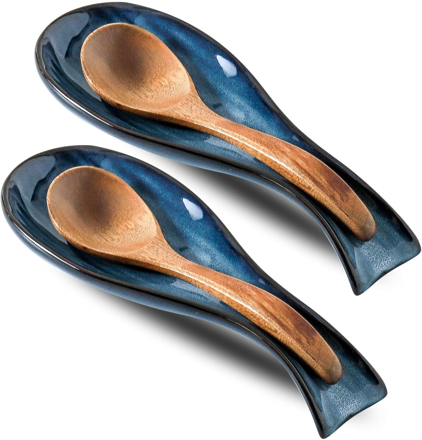 Spoon Rest for Stove Top, Ceramic Large 8.7 Inch Spoon Holder for Kitchen Counter, Porcelain Utensil Rest for Ladle, Spatula, Housewarming Gifts, Dishwasher Safe and Heat-Resistant, Blue(1 PC)