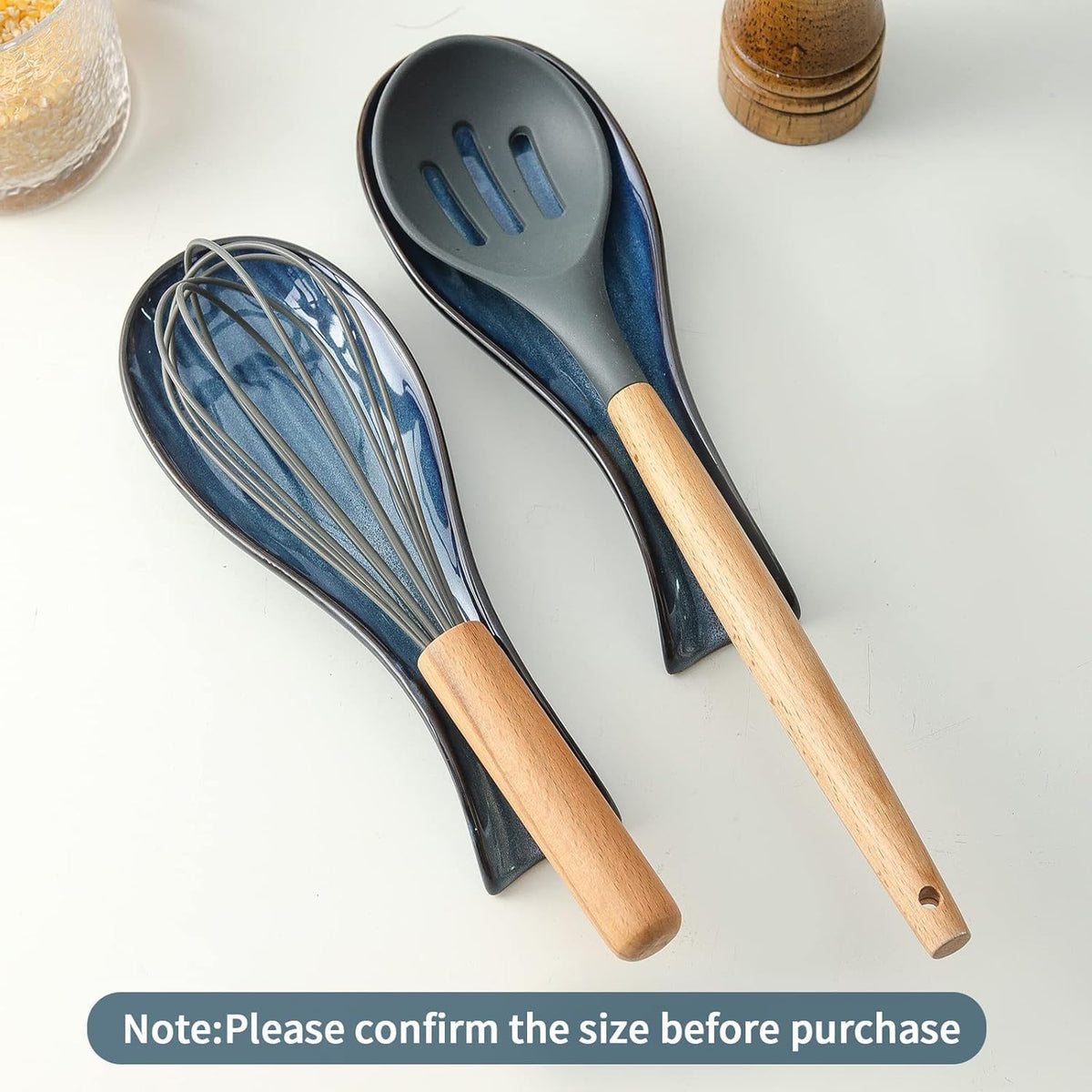 Spoon Rest for Stove Top, Ceramic Large 8.7 Inch Spoon Holder for Kitchen Counter, Porcelain Utensil Rest for Ladle, Spatula, Housewarming Gifts, Dishwasher Safe and Heat-Resistant, Blue(1 PC)