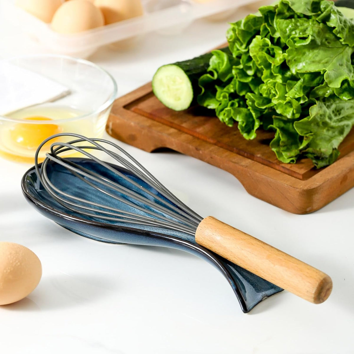 Spoon Rest for Stove Top, Ceramic Large 8.7 Inch Spoon Holder for Kitchen Counter, Porcelain Utensil Rest for Ladle, Spatula, Housewarming Gifts, Dishwasher Safe and Heat-Resistant, Blue(1 PC)
