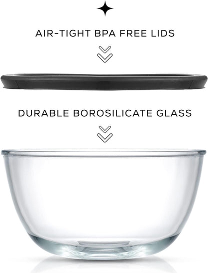 Kitchen Mixing Bowls - 8pc Glass with Lids Set – Neat Nesting Large Bowl Batter Cooking Storage and Big Salad BPA-Free Red