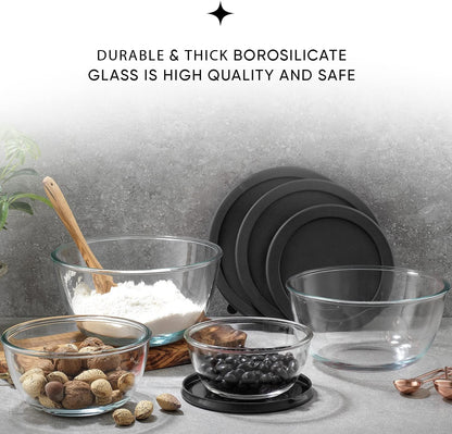 Kitchen Mixing Bowls - 8pc Glass with Lids Set – Neat Nesting Large Bowl Batter Cooking Storage and Big Salad BPA-Free Red