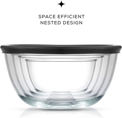 Kitchen Mixing Bowls - 8pc Glass with Lids Set – Neat Nesting Large Bowl Batter Cooking Storage and Big Salad BPA-Free Red