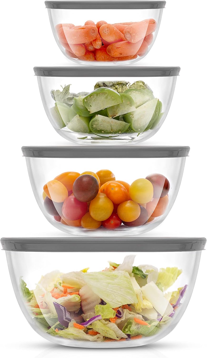 Kitchen Mixing Bowls - 8pc Glass with Lids Set – Neat Nesting Large Bowl Batter Cooking Storage and Big Salad BPA-Free Red