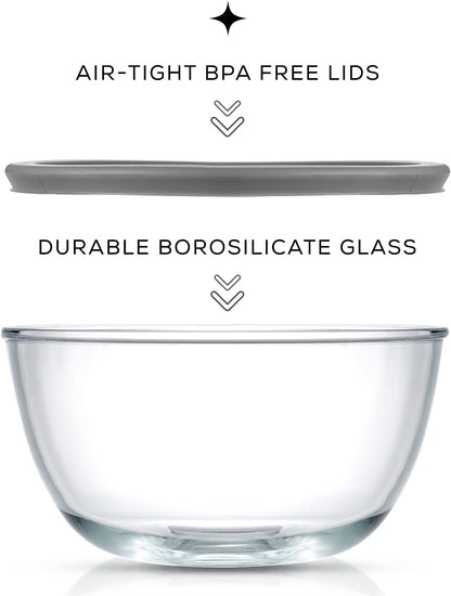 Kitchen Mixing Bowls - 8pc Glass with Lids Set – Neat Nesting Large Bowl Batter Cooking Storage and Big Salad BPA-Free Red