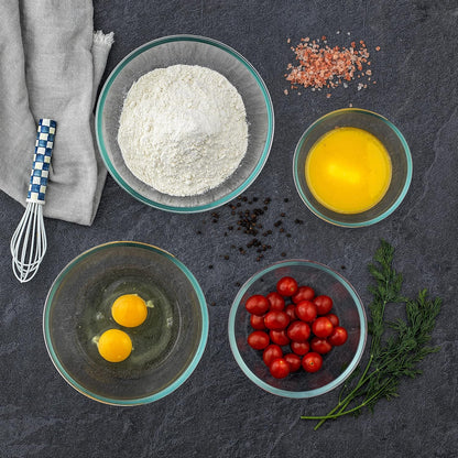 Kitchen Mixing Bowls - 8pc Glass with Lids Set – Neat Nesting Large Bowl Batter Cooking Storage and Big Salad BPA-Free Red
