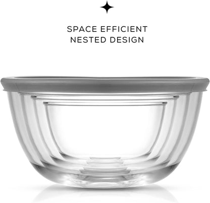 Kitchen Mixing Bowls - 8pc Glass with Lids Set – Neat Nesting Large Bowl Batter Cooking Storage and Big Salad BPA-Free Red