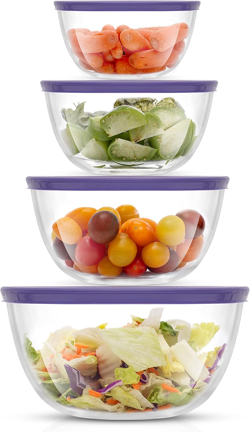 Kitchen Mixing Bowls - 8pc Glass with Lids Set – Neat Nesting Large Bowl Batter Cooking Storage and Big Salad BPA-Free Red