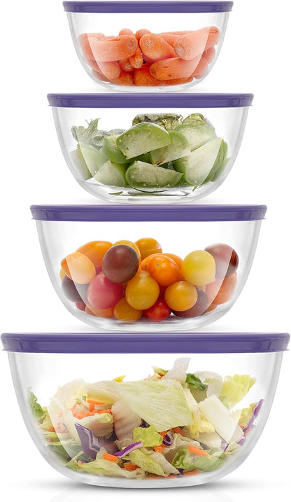Kitchen Mixing Bowls - 8pc Glass with Lids Set – Neat Nesting Large Bowl Batter Cooking Storage and Big Salad BPA-Free Red