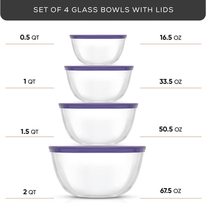 Kitchen Mixing Bowls - 8pc Glass with Lids Set – Neat Nesting Large Bowl Batter Cooking Storage and Big Salad BPA-Free Red