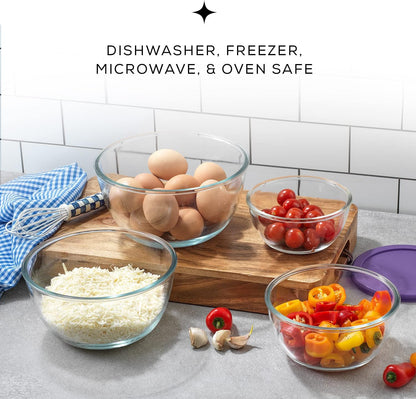 Kitchen Mixing Bowls - 8pc Glass with Lids Set – Neat Nesting Large Bowl Batter Cooking Storage and Big Salad BPA-Free Red