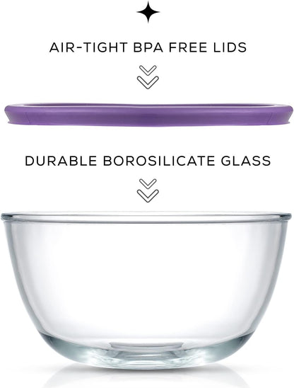 Kitchen Mixing Bowls - 8pc Glass with Lids Set – Neat Nesting Large Bowl Batter Cooking Storage and Big Salad BPA-Free Red