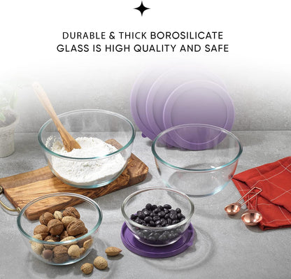 Kitchen Mixing Bowls - 8pc Glass with Lids Set – Neat Nesting Large Bowl Batter Cooking Storage and Big Salad BPA-Free Red