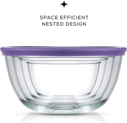 Kitchen Mixing Bowls - 8pc Glass with Lids Set – Neat Nesting Large Bowl Batter Cooking Storage and Big Salad BPA-Free Red