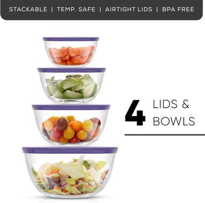 Kitchen Mixing Bowls - 8pc Glass with Lids Set – Neat Nesting Large Bowl Batter Cooking Storage and Big Salad BPA-Free Red