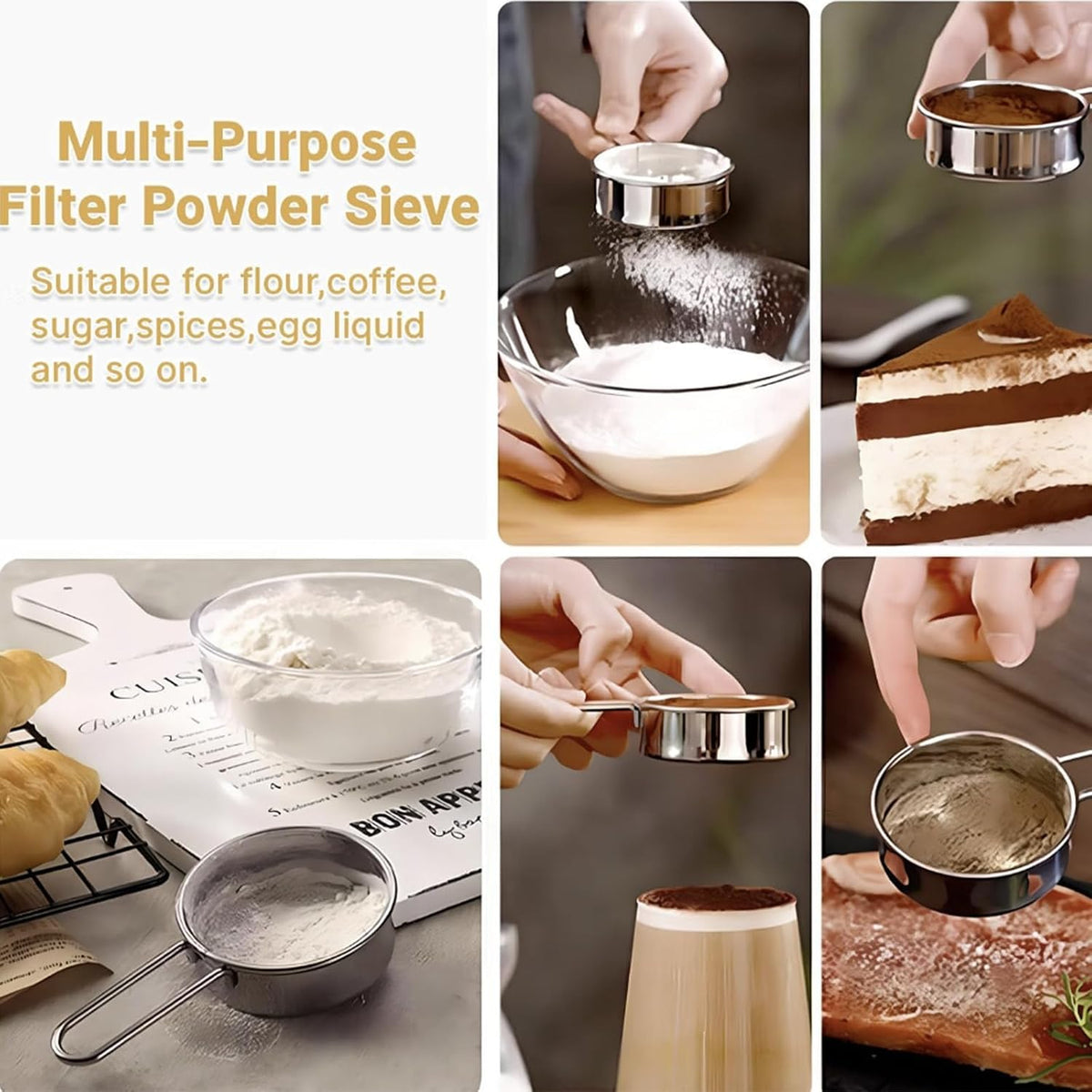 Two-piece mini baking sieve set, 40-mesh tea strainer mini tea filter
