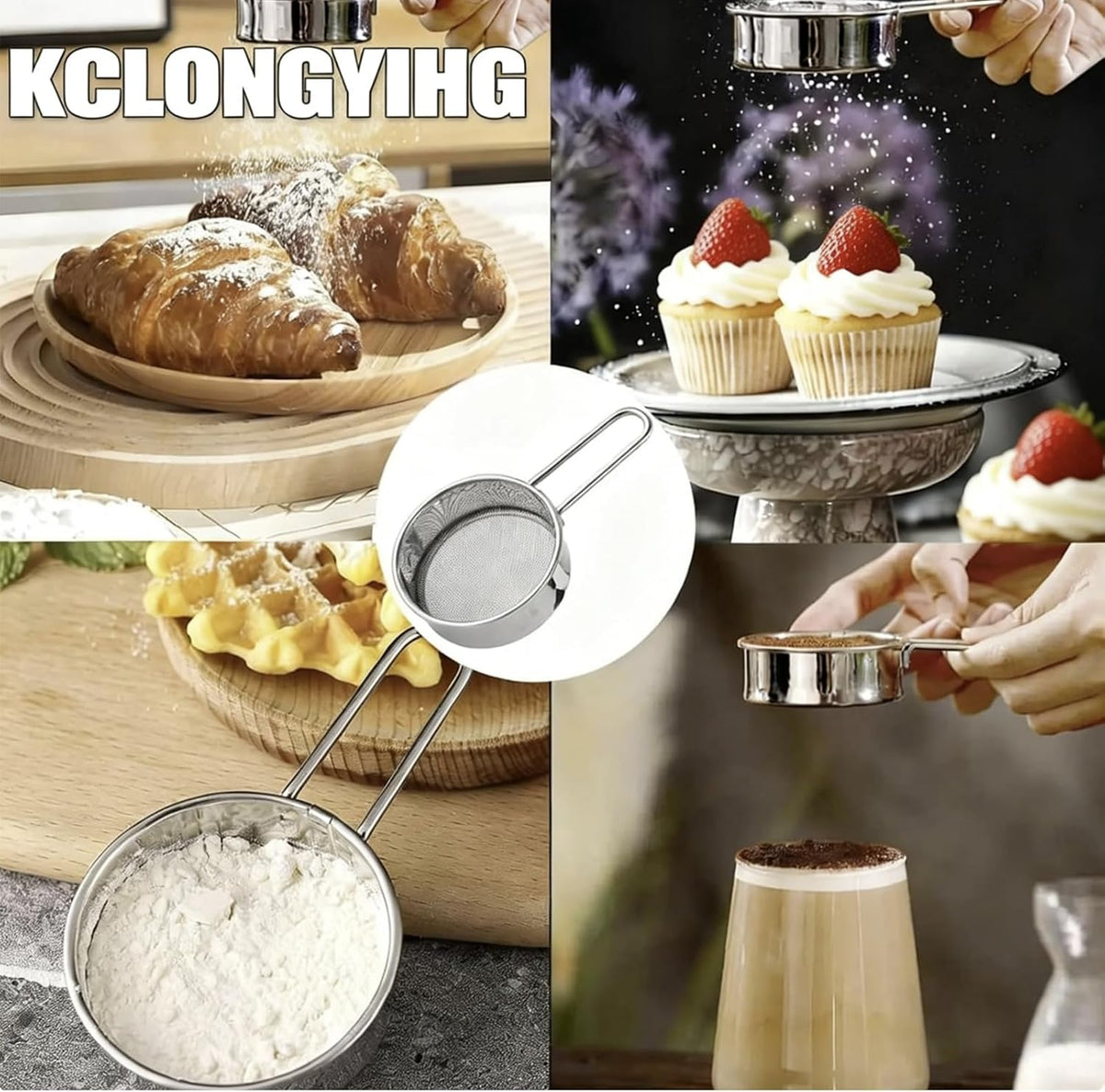 Two-piece mini baking sieve set, 40-mesh tea strainer mini tea filter