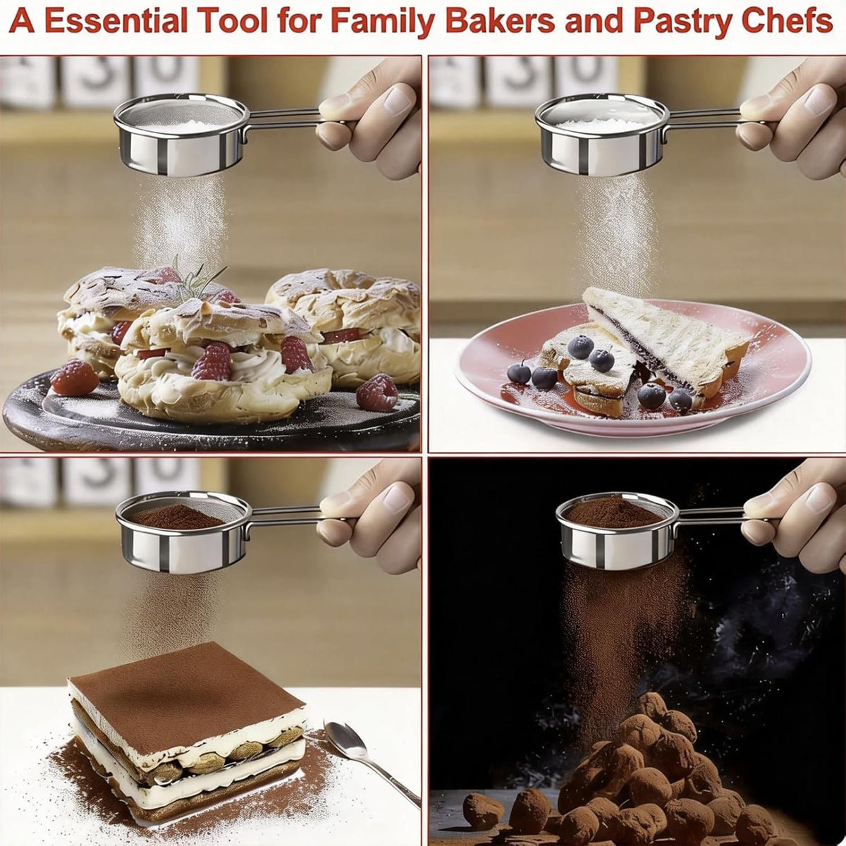 Two-piece mini baking sieve set, 40-mesh tea strainer mini tea filter