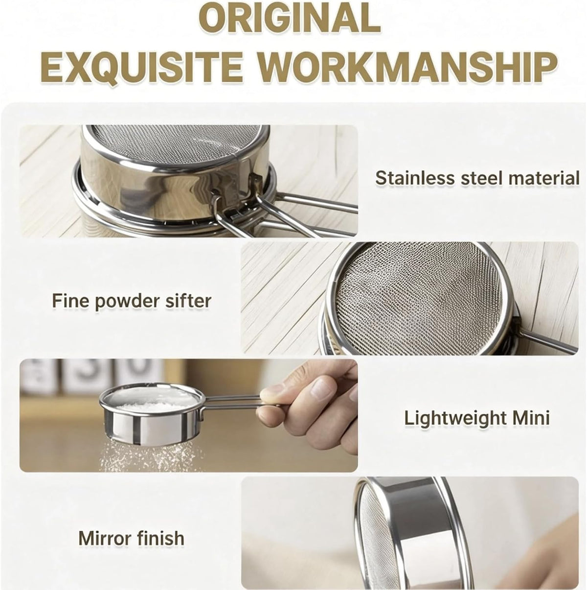 Two-piece mini baking sieve set, 40-mesh tea strainer mini tea filter