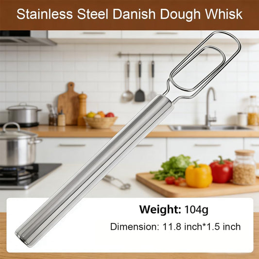 Danish Dough Whisk – Stainless Steel Flat Dough Hook Mixer for Sourdough Starter Bread Dough Pizza Pastry Cake Batter Hand Mixing Tool