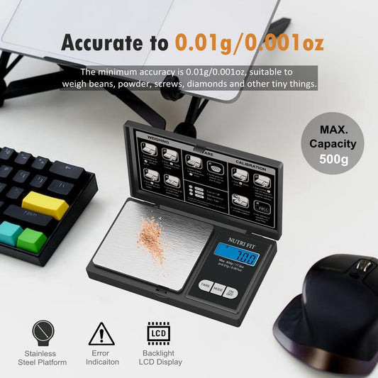Gram Scale Digital Pocket Scales 0.01g 500g Small Jewelry Scale | Portable Mg Size, 0.01g Steps, Max 500g, 6 Units, Backlit Screen, Powder Medicine Gold Weed, Weight Ounces Grams in Kitchen