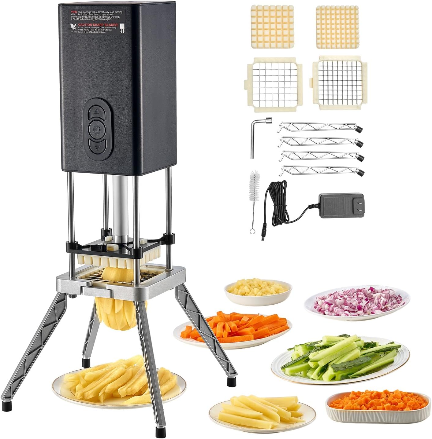 Commercial French Fry Cutter, Stainless Steel Vegetable Fruit Chopper with 3 Replacement Blades 1/2-Inch 3/8-Inch 1/4-Inch, Electric Potato Slicer Dicer for Restaurants & Home Kitchen