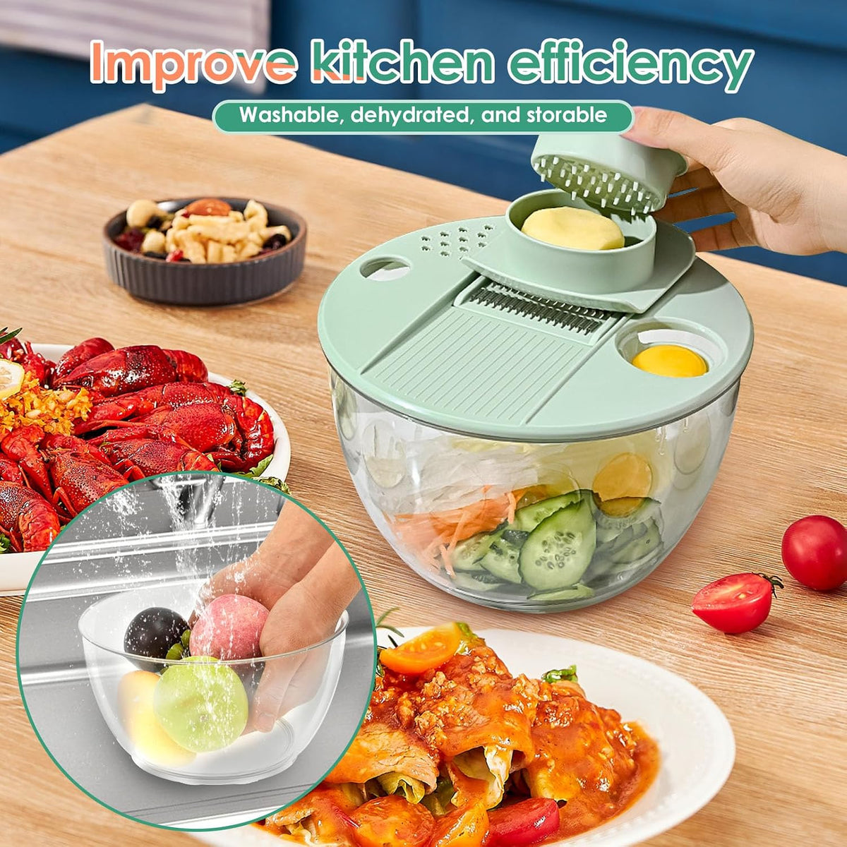Salad Spinner, Vegetables Fruits Wash Bowl, Practical Lettuce Dryer Spinner, Multifunctional Salad Washer, Egg Yolk Strainer Shredder for Efficient Salad Preparation and Food Washing