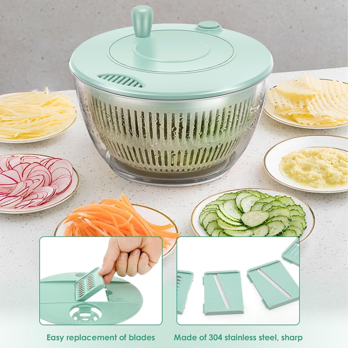 Salad Spinner, Vegetables Fruits Wash Bowl, Practical Lettuce Dryer Spinner, Multifunctional Salad Washer, Egg Yolk Strainer Shredder for Efficient Salad Preparation and Food Washing