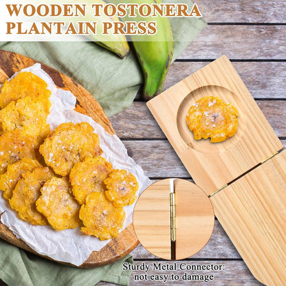 2 Kitchen Tools Including Mortar and Pestle Set and Wood Tostonera Plantain Press, Natural Plantain Smasher for Fried Banana Pepper Spices Garlic Press Grinder Chopper Crusher