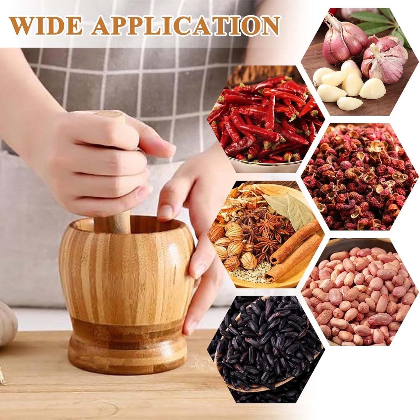 2 Kitchen Tools Including Mortar and Pestle Set and Wood Tostonera Plantain Press, Natural Plantain Smasher for Fried Banana Pepper Spices Garlic Press Grinder Chopper Crusher