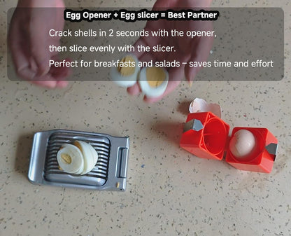 2 in 1 Set: Egg Slicer + Egg Shell Opener Peeler Tool for Hard Boiled Eggs | Stainless Steel Cutter, Aluminum Alloy Frame, for Egg Strawberry Mushroom Hot Dog Soft Fruit, Kitchen Tool Utensils, Cracker
