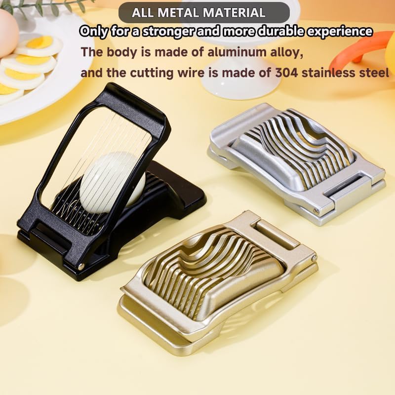 2 in 1 Set: Egg Slicer + Egg Shell Opener Peeler Tool for Hard Boiled Eggs | Stainless Steel Cutter, Aluminum Alloy Frame, for Egg Strawberry Mushroom Hot Dog Soft Fruit, Kitchen Tool Utensils, Cracker
