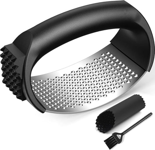 Garlic Press Rocker – Stainless Steel Garlic Mincer and Crusher with Ergonomic Handle – Easy to Use, Clean & Store – Perfect Kitchen Gadget for Cooking Lovers