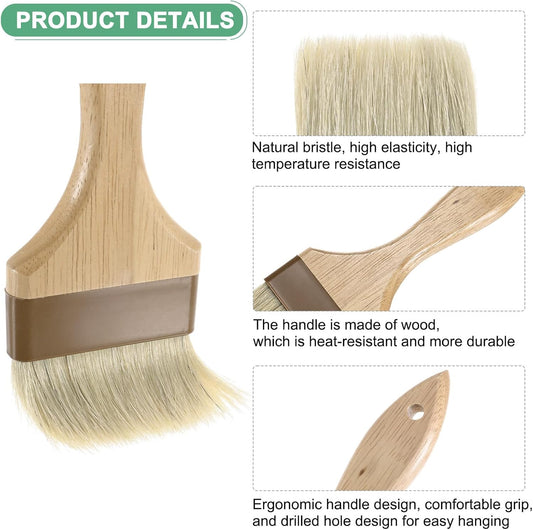 2-Pack Pastry Brush, Wooden Handle Natural Bristle Basting BBQ Oil Brush for Cooking/Barbecue/Kitchen [3"]