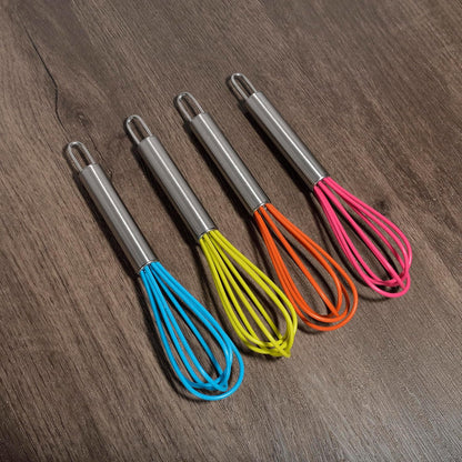 Mini Whisks 6 inch 4Pcs silica gel stainless steel Whisk, Hand Egg Mixer for Flour Cake Egg, Kitchen Cooking Baking Use Whisk （red，yellow，orange，blue）