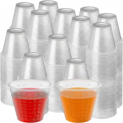 Disposable Medicine Cups Graduated, Bulk Pack of 100, 1 oz (30ml) Small Plastic Measuring Cup for Liquid Medication, Paint, epoxy, Pill and Resin.